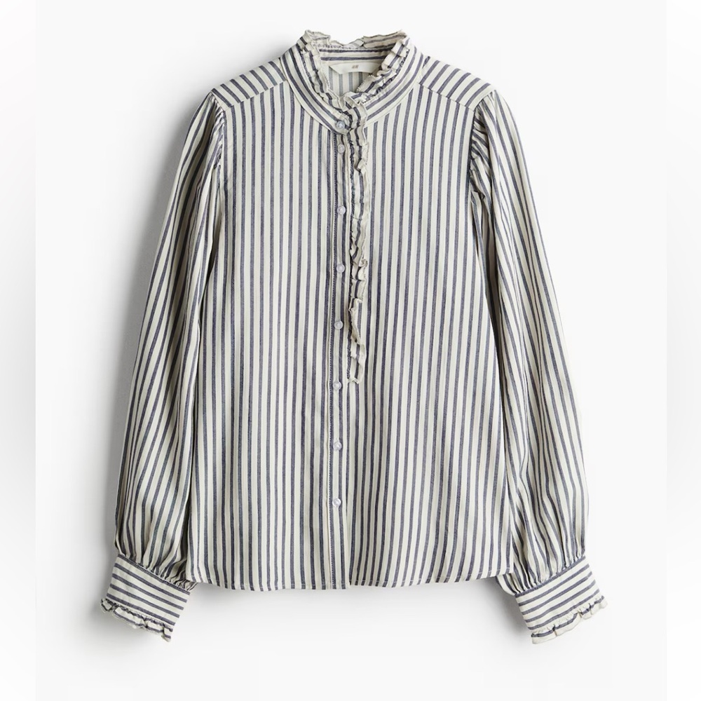 H&M Ruffle Trimmed Twill Blouse SZ S
